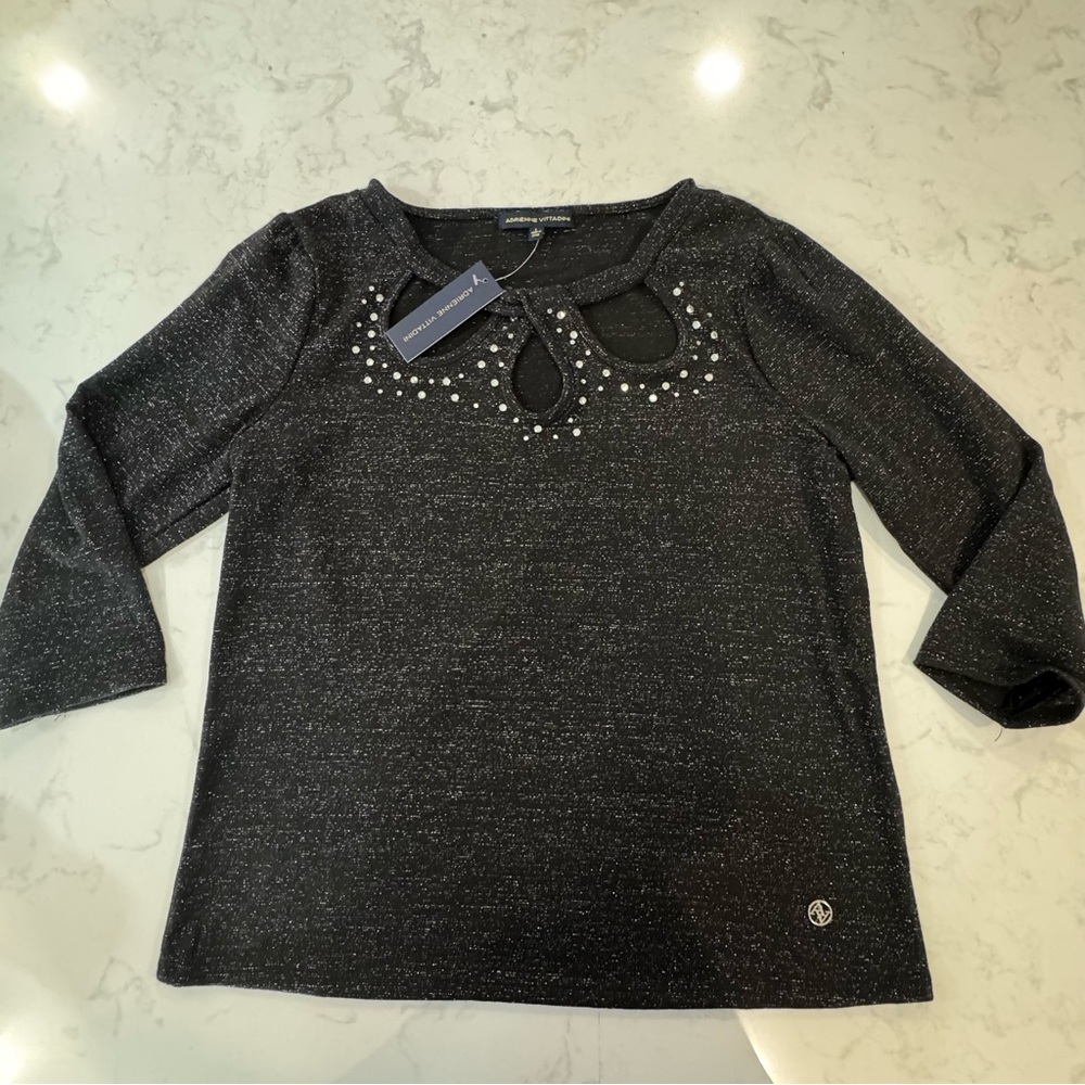 NWT Adrienne Vittadini Black sparkly Embellished Women's Top size Large